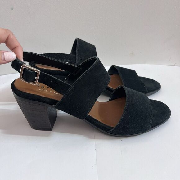 Mariella Black Suede Leather Sandal Block Heels Ankle Strap Italy 9.5 Womens - Picture 5 of 16